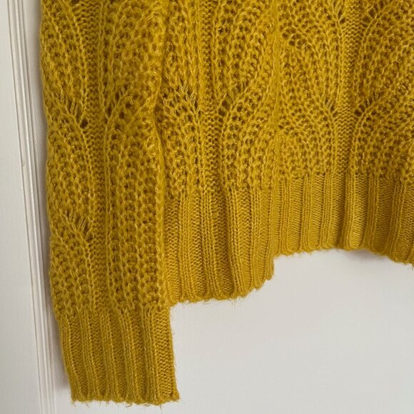 J Crew Pointelle Cable Knit Mock Neck Sweater in Mustard Yellow | Size Small - Picture 5 of 7